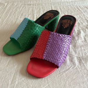 Charlotte Stone Lenu Woven Block Heel Mules Size 8